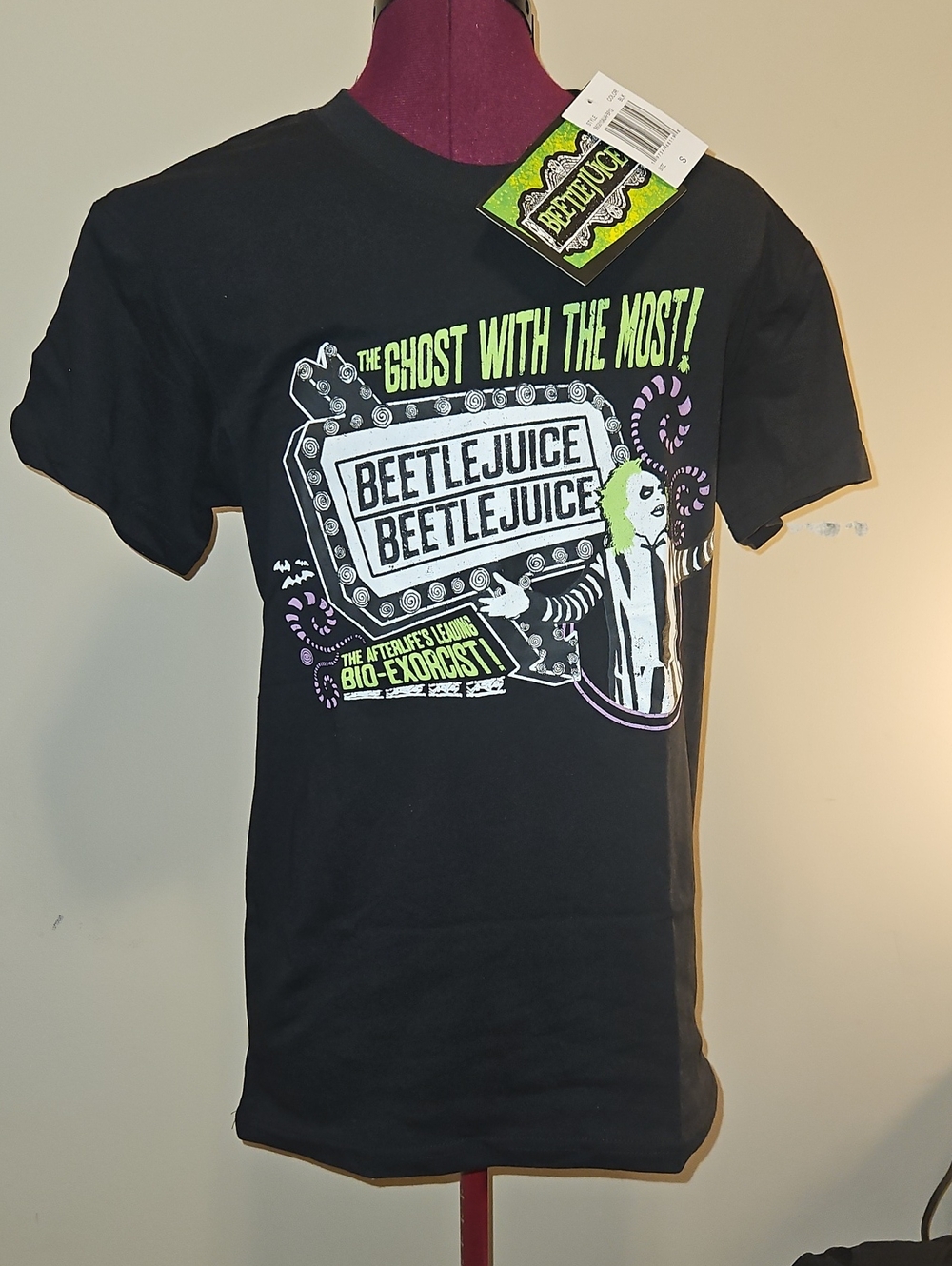 Beetlejuice Graphic Tee - Black with Neon Green & Purple